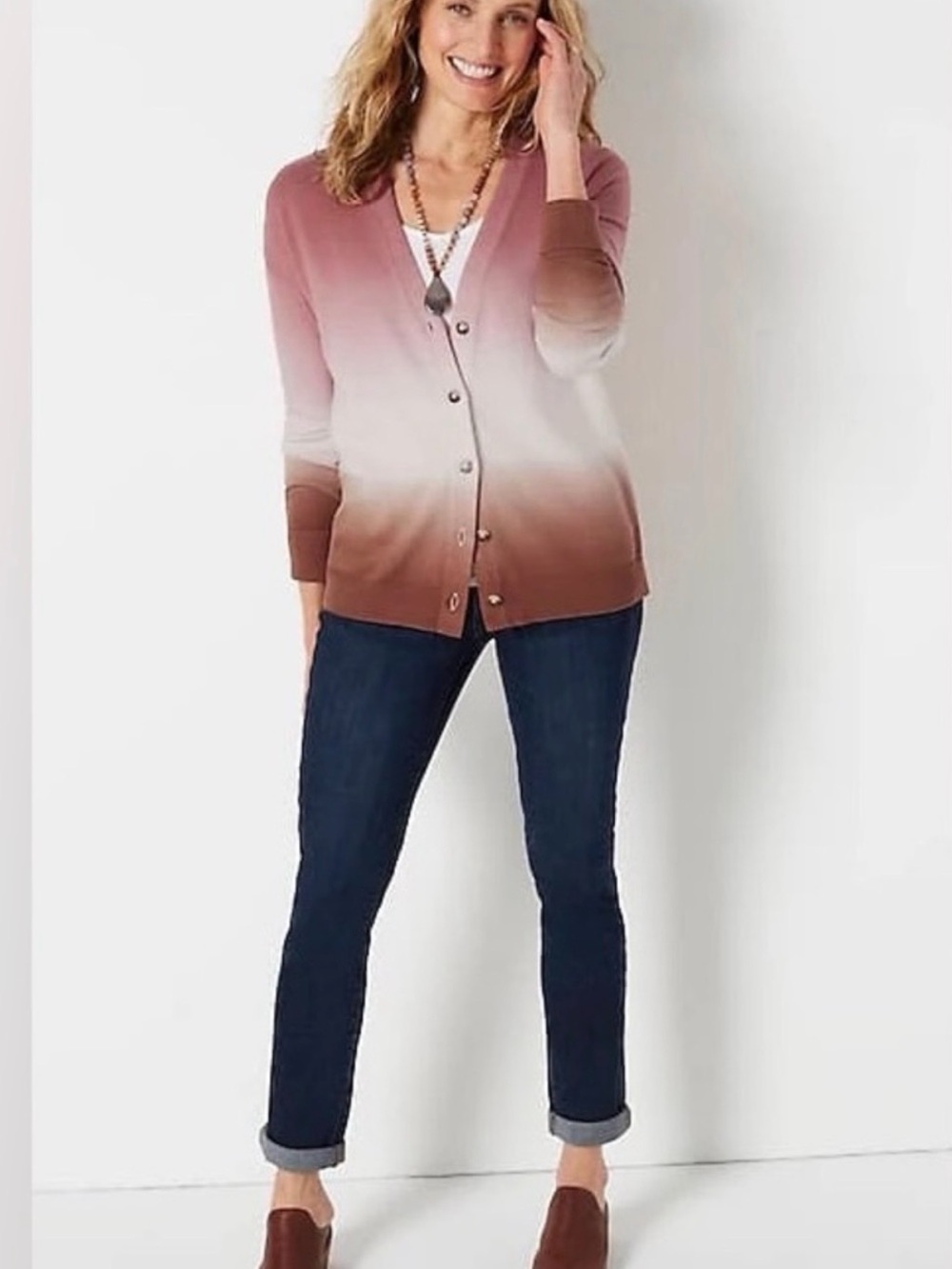 J.Jill Dip Dyed Sunset Ombré Cardigan Sweater Women’s Large